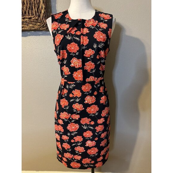 Banana Republic Pencil Dress 10 Red Black Ivory Floral Sleeveless Washable NEW - Picture 7 of 14